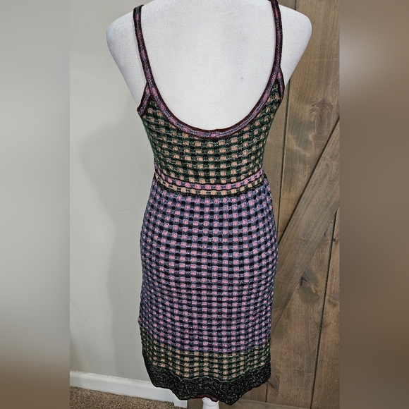 Vintage M MISSONI Sleeveless Silver Thread Detail Pink/green Multi Dress.US 4 - Picture 10 of 16